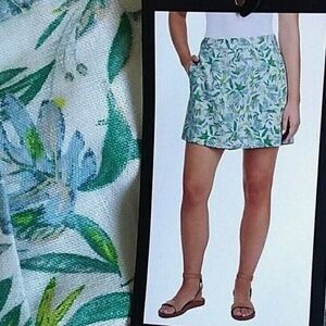 Ellen Tracy women’s green floral print Linen Blend SKORT